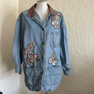Vintage Sunbelt Denim Jacket Light Wash Embroidered Circular Embroidered Details